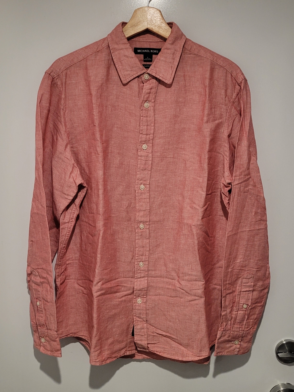 Michael Kors Men's Dusty Rose Long-Sleeve Button-Up Shirt Size Large